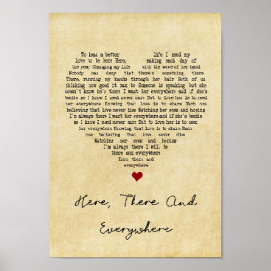 Poster Aqui E Em Todo O Lugar Vintage Heart Song Lyric