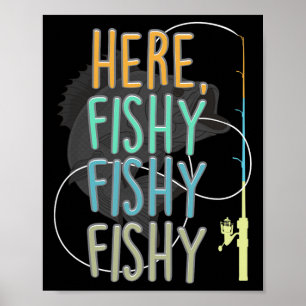 Poster Aqui Peixinho Pescador Vara de Pescar Peixe Pesca