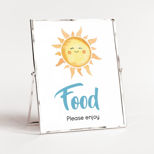 Poster Aqui vem a Comida do Sol, Chá de fraldas (Sunshine Here Comes the Son Baby Shower Food Sign)