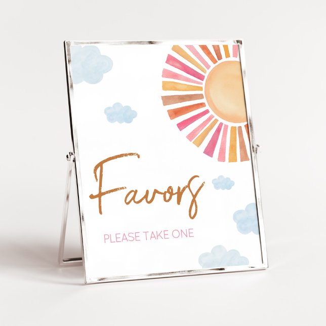 Poster Aqui Vem O Chá de fraldas Da Rapariga Do Sol (Sunshine Baby Shower Favors Sign)