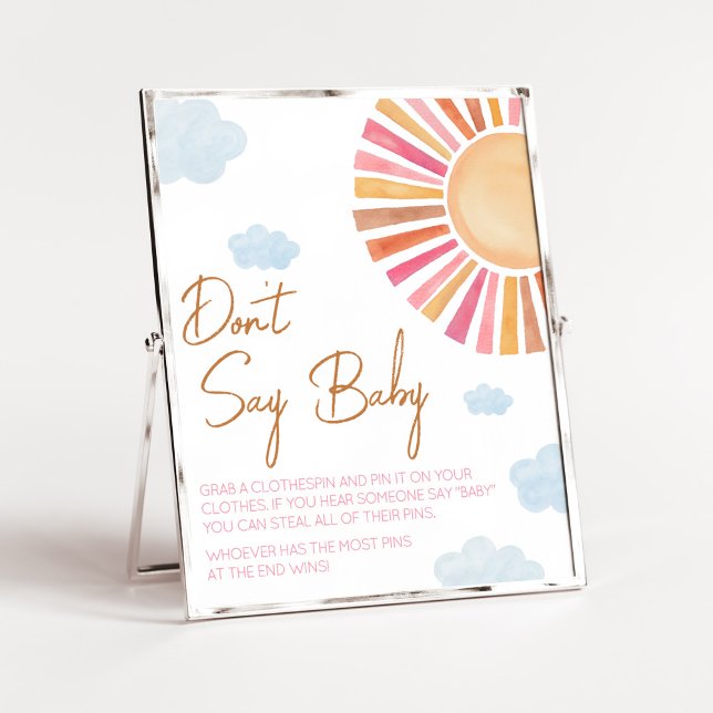 Poster Aqui vem o Chá de fraldas da Sun Girl Não diga amo (Sunshine Baby Shower Don't Say Baby Sign)