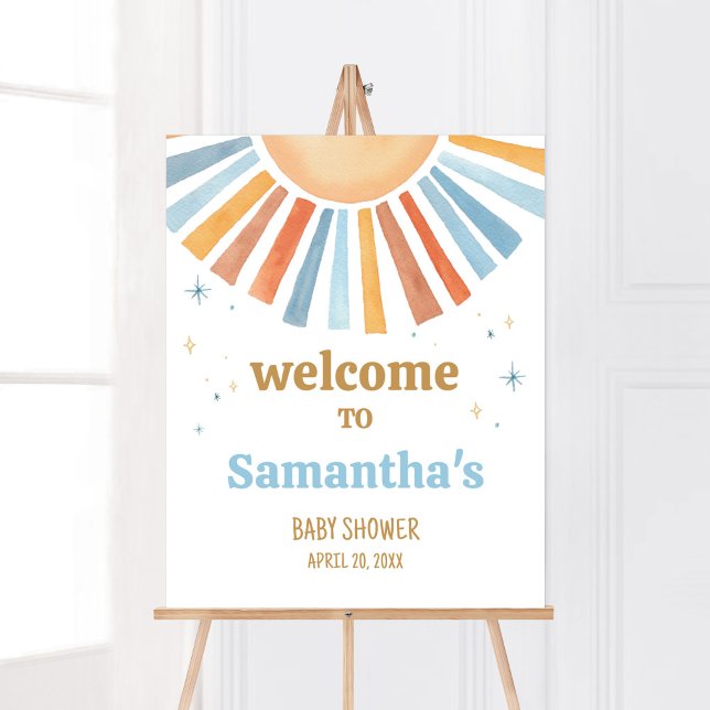 Poster Aqui vem o Chá de fraldas do Filho bem-vindo (Boho Sunshine Baby Shower Welcome Sign)