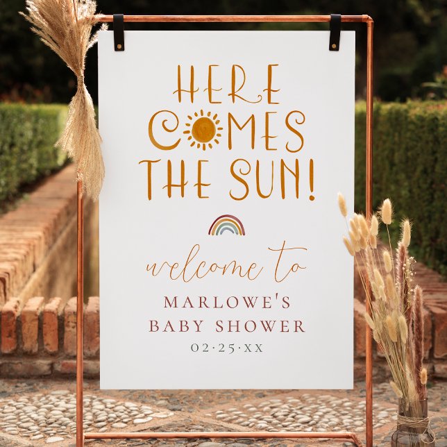 Poster Aqui Vem O Chá de fraldas Sun Boho Boy Bem-Vindo (Welcome Sign Mock-up)