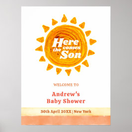 Poster Aqui Vem O Filho Boho Chá de fraldas Bem-vindo