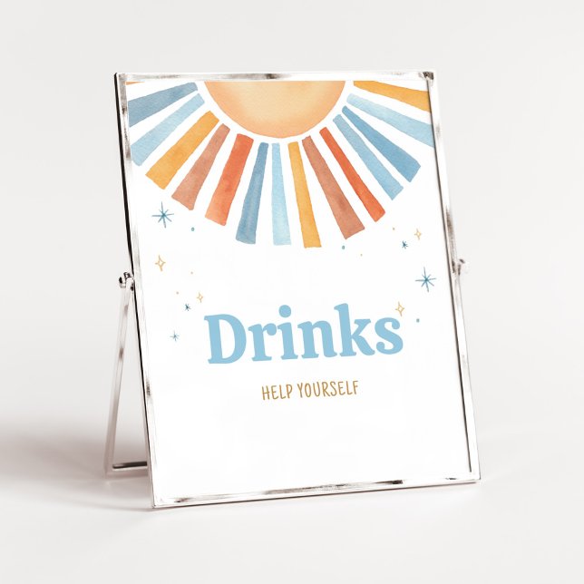 Poster Aqui vem o Filho Chá de fraldas Bebe (Boho Sunshine Baby Shower Drinks Sign)