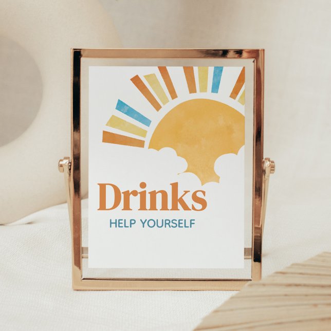 Poster Aqui vem o Filho Chá de fraldas Bebe (Here Comes the Son Baby Shower Drinks Sign)