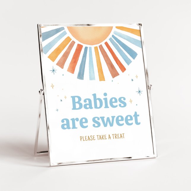 Poster Aqui vem o filho Chá de fraldas os bebês são doces (Boho Sunshine Baby Shower Babies are Sweet Sign)