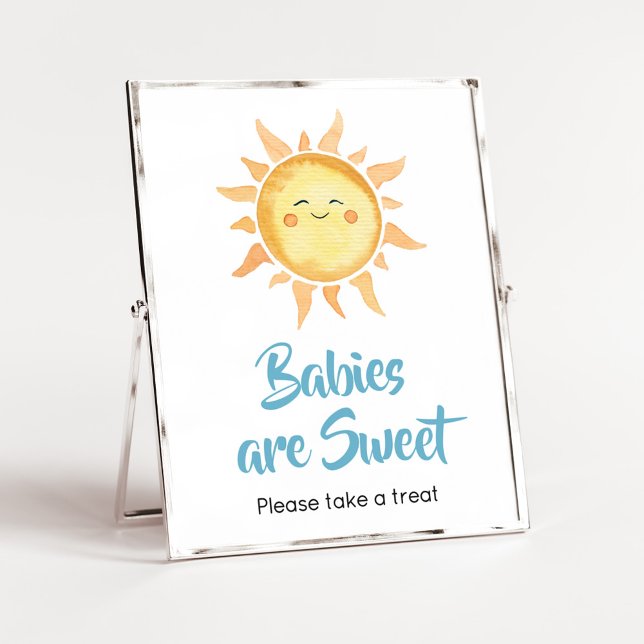 Poster Aqui vem o Filho do Sol Fofo Os Bebês São Doces (Sunshine Here Comes the Son Baby Shower Babies are Sweet Sign)