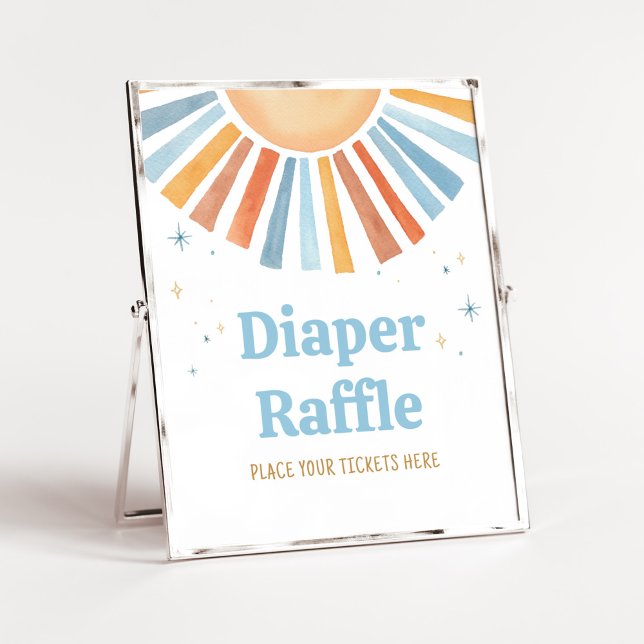 Poster Aqui vem o Filho Fralda Raffle (Boho Sunshine Baby Shower Diaper Raffle Sign)