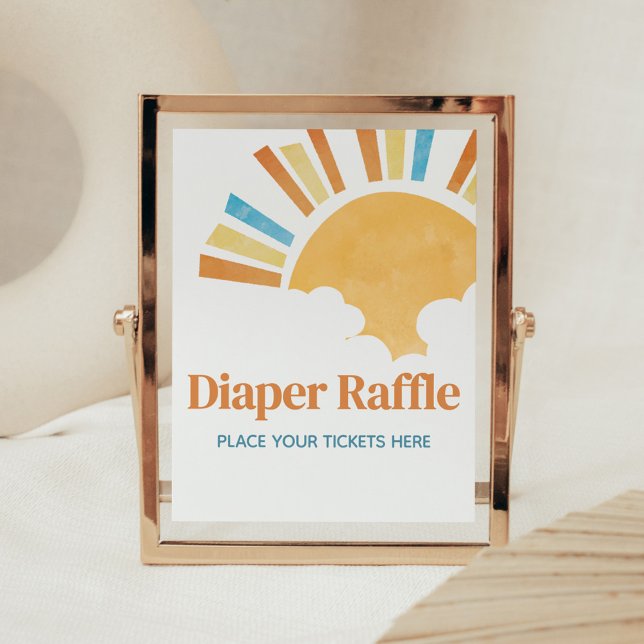 Poster Aqui vem o Filho Fralda Raffle (Here Comes the Son Baby Shower Diaper Raffle Sign)