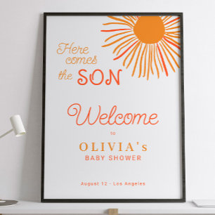 Poster Aqui vem o filho menino baby shower boas-vindas