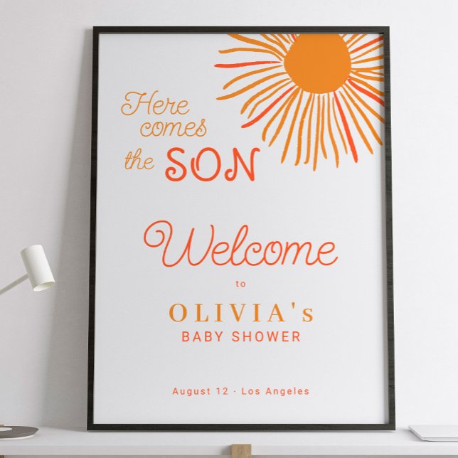 Poster Aqui vem o filho menino baby shower boas-vindas (Criador carregado)