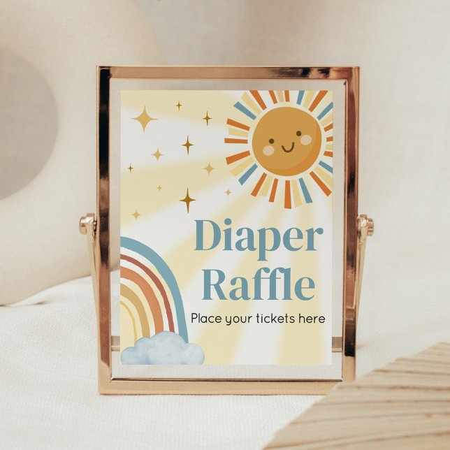 Poster Aqui vem o Filho Retro Fralda Raffle (Retro Here Comes the Son Baby Shower Diaper Raffle Sign)