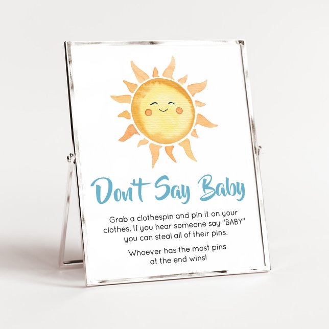 Poster Aqui vem o Filho Sol Bonito Não Diga Amor (Sunshine Here Comes the Son Baby Shower Don't Say Baby Sign)
