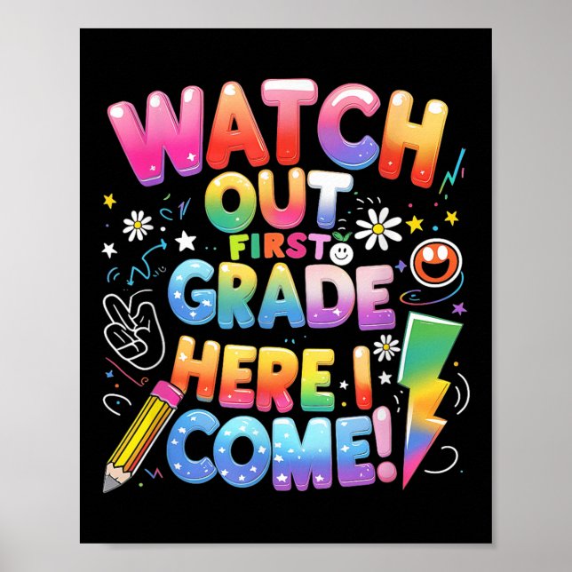 Poster Aqui Vim 1rua Grau T-rex Cute Cuidar Primeiro G (Frente)