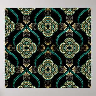 Poster Árabe Floral, Padrão de Elegância Vintage.