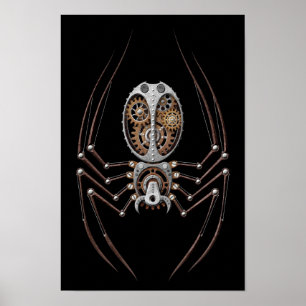 Póster Aranha de Steampunk no preto