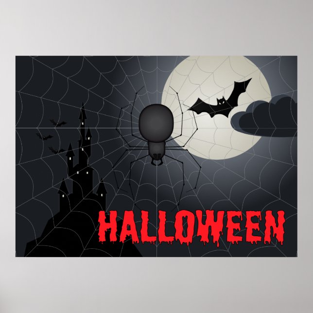 Poster Aranha Halloween na cena noturna da teia (Frente)
