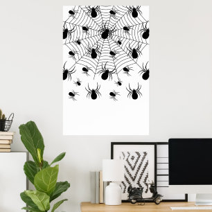 Poster Aranha preto e branco teia de aranha padrão de Hal