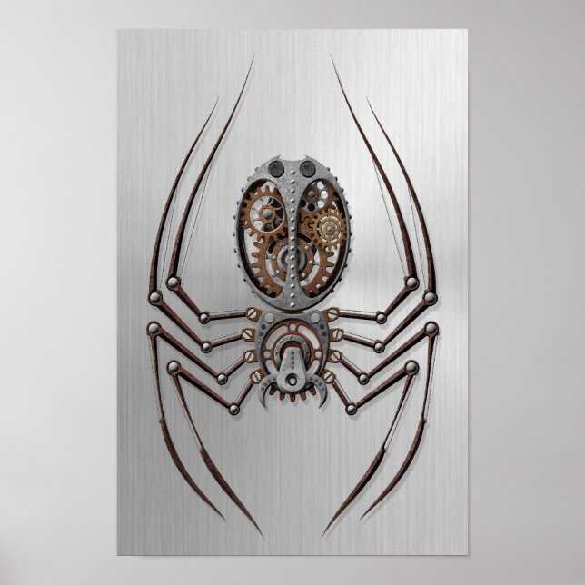 Póster Aranha Steampunk com Efeito de Aço Isolado (Frente)