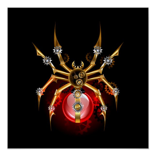 Póster Aranha steampunk em preto (Frente)