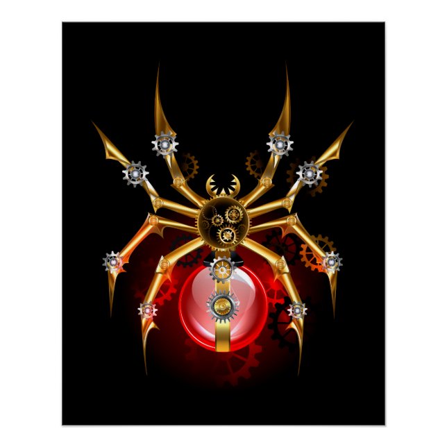 Póster Aranha steampunk em preto (Frente)