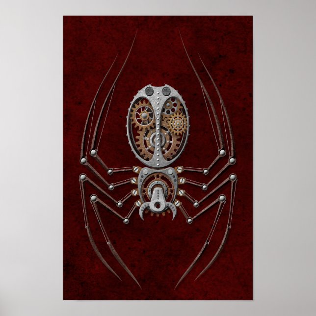 Póster Aranha Steampunk em Vermelho Profundo (Frente)