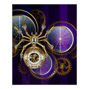 Póster Aranha Steampunk no fundo roxo