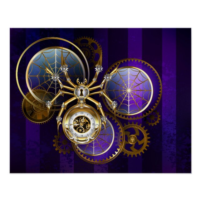Póster Aranha Steampunk no fundo roxo (Frente)