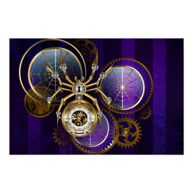 Póster Aranha Steampunk no fundo roxo (Frente)