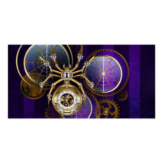 Póster Aranha Steampunk no fundo roxo (Frente)