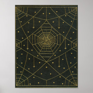 Poster Aranha-teia e estrelas pretas e douradas