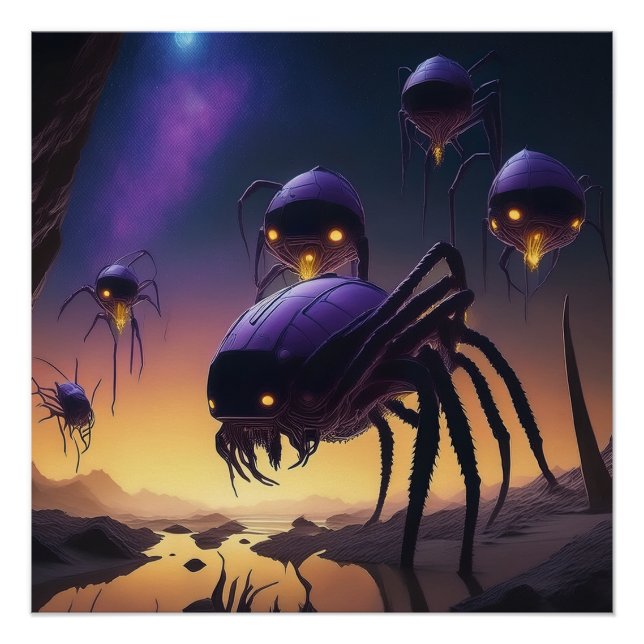 Póster Aranhas alienígenas Desoladas Aterrissando (Frente)