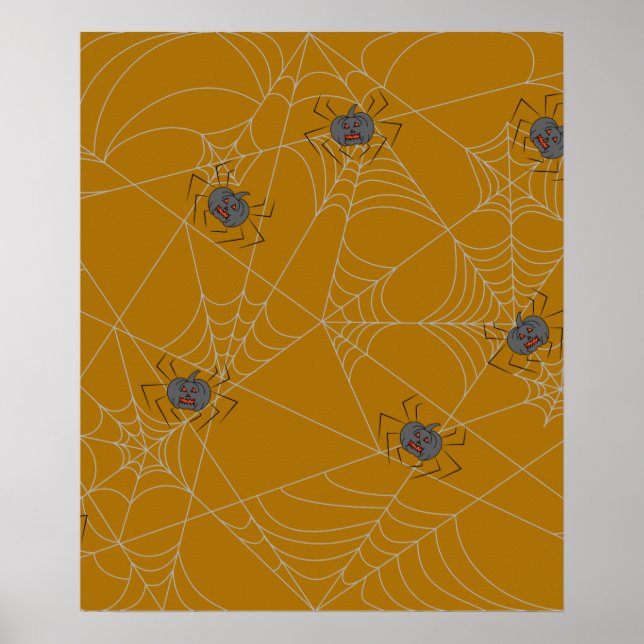 Poster Aranhas do Dia das Bruxas e abóboras (Frente)