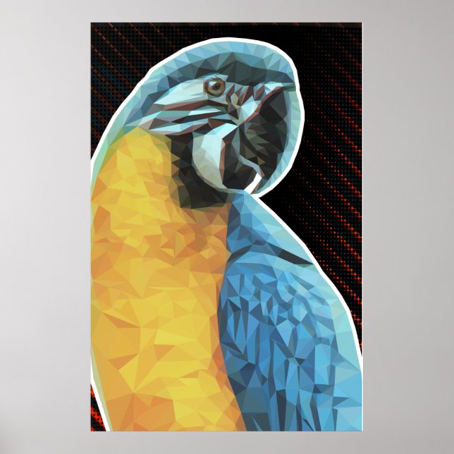 Poster Arara Azul e Amarela Low Poly (Frente)