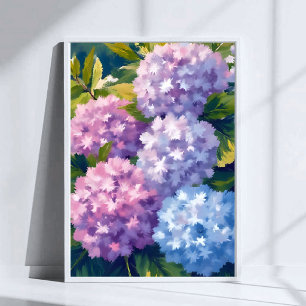 Poster Arbusto de Hortênsia Roxa Pintura em Aquarela Fl