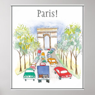 Poster Arc de Triomphe Paris Whimsical Watercolor