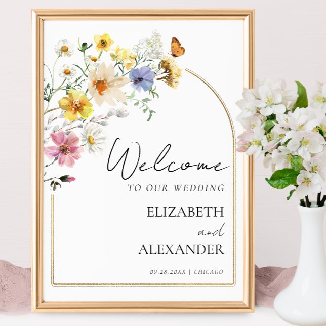 Poster Arca de flor selvagem Dourada | Boho Wedding Sign (Criador carregado)