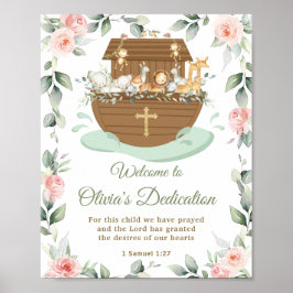 Poster Arca de Noé Dedicações Florais Rosa Batizado