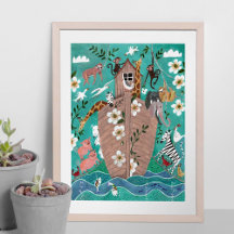 Arca de Noé infantil azul turquesa fofo