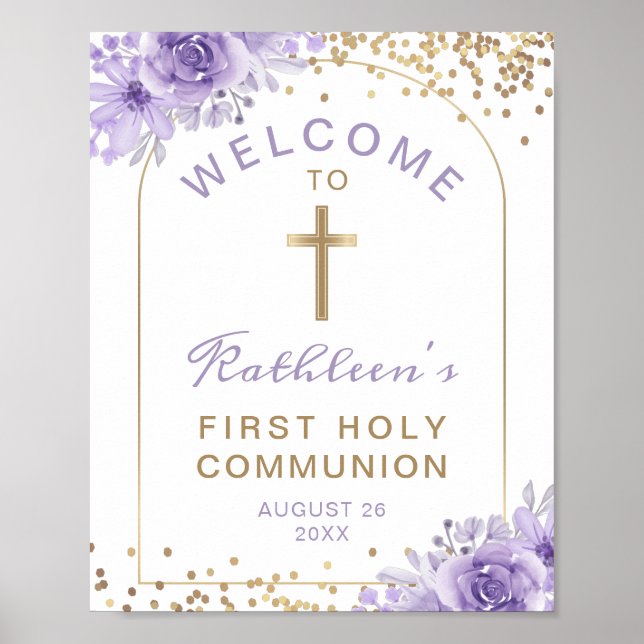 Poster Arch Dourado Purple Floral First Communes (Frente)