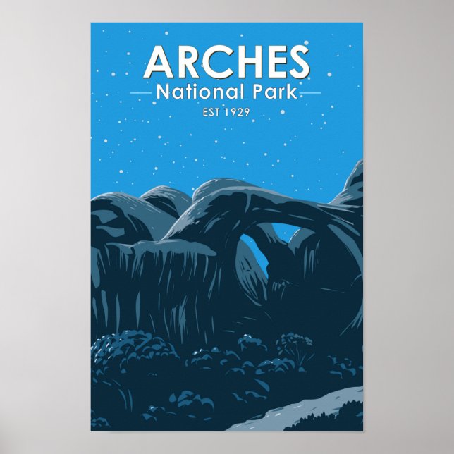 Poster Arches National Park Double Arch Night Vintage (Frente)