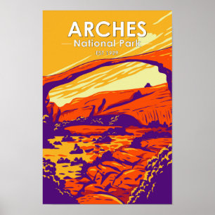 Poster Arches National Park Double Arch Sunset Vintage