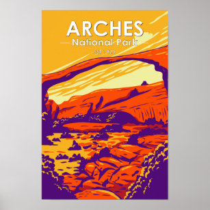 Poster Arches National Park Double Arch Sunset Vintage 