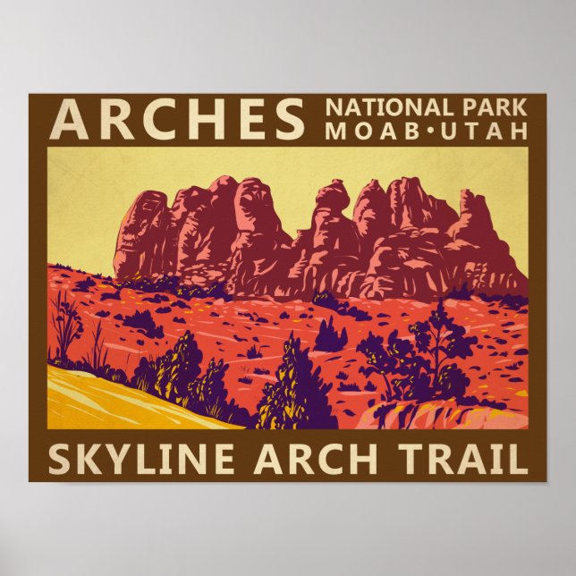 Poster Arches National Park Utah Skyline Arch Trail Retro (Frente)