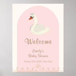 Poster Arco Boho Rosa Princesa Cisne Bem-vindo ao Chá de