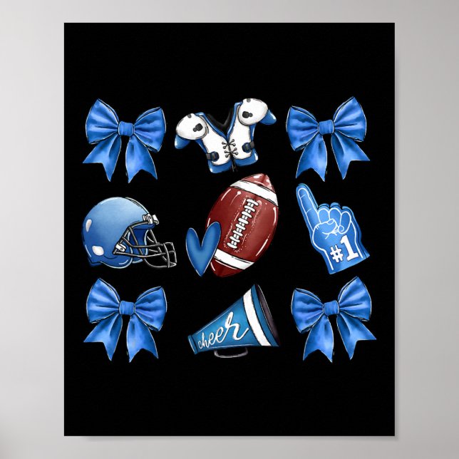 Poster Arco Coquete de Dia de Jogo de Futebol Alegre Azul (Frente)