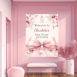 Poster Arco cor-de-rosa floral chá de fraldas sinal de bo