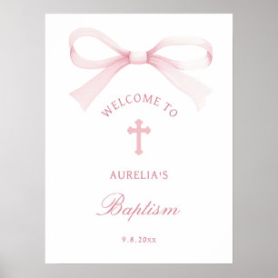 Poster Arco de Batismo Rosa Aquarela Bem-vindo