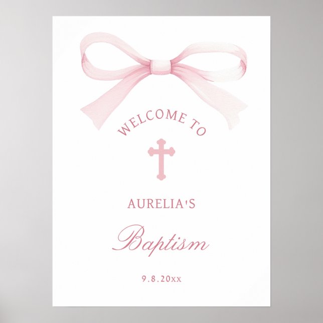 Poster Arco de Batismo Rosa Aquarela Bem-vindo (Frente)